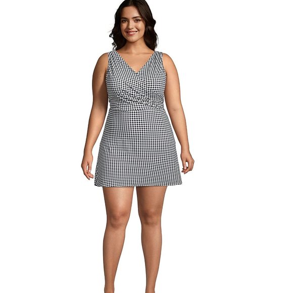 NWT Lands' End Women Tummy Control Surplice Wrap Swimdress Size 10 $150 HH332